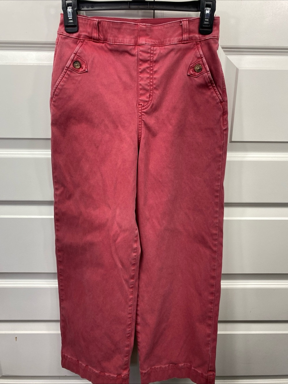 SPANX Pink Wide Leg Cropped Pants High Rise Stretch Twill Barbiecore Coastal SM